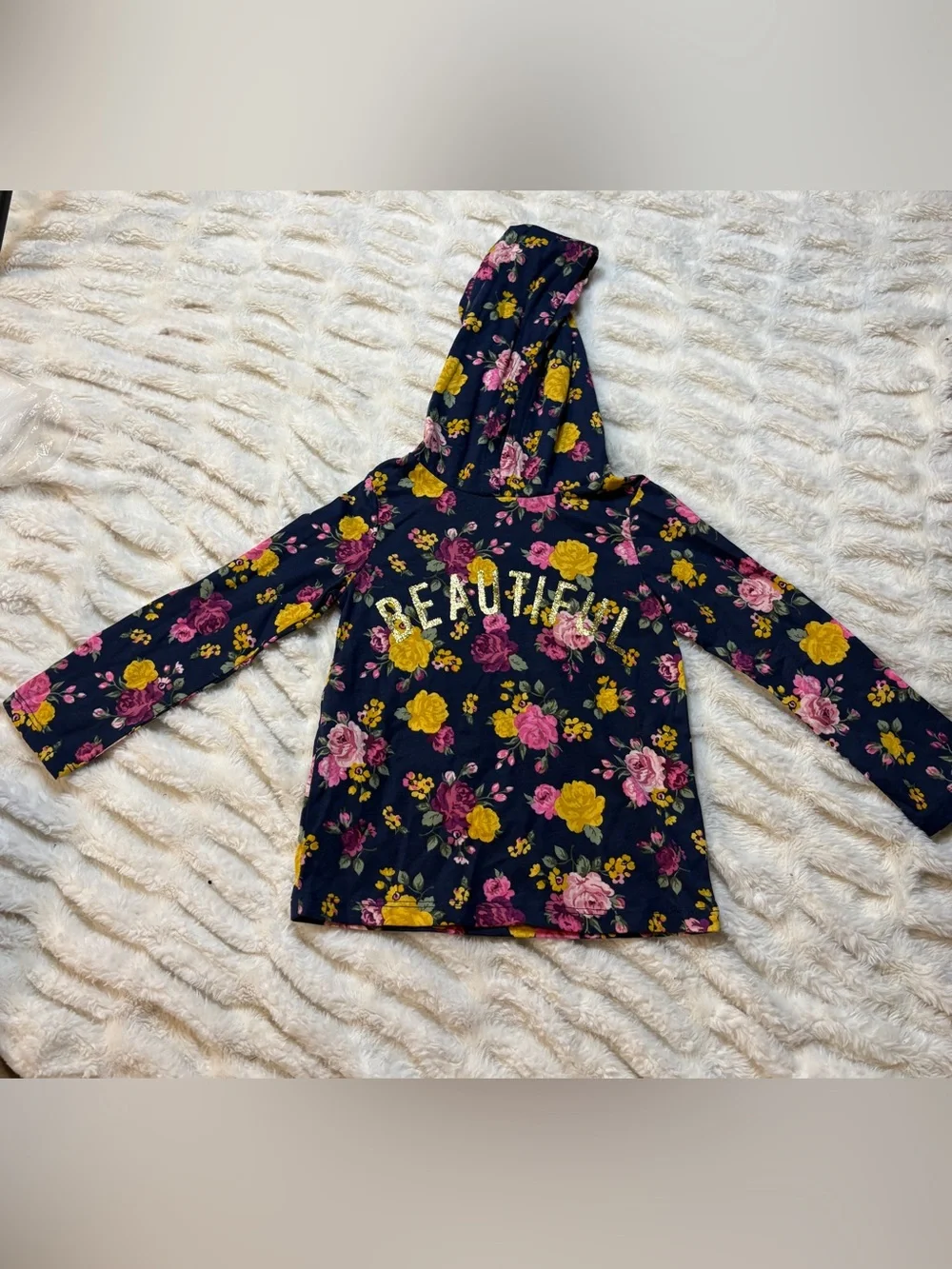 Garanimals Navy Hooded Floral Top with Pink & Yellow Roses